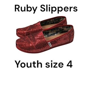 TOMS Ruby Red Glitter Youth Shoes size 4